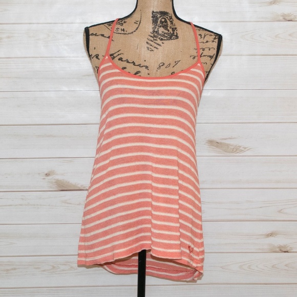 Gently Used Roxy Coral & White Striped Racerback Tank Top - Picture 1 of 10
